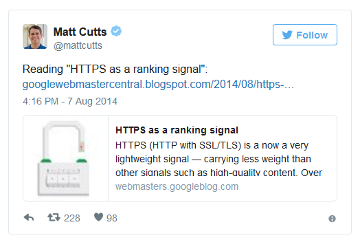 HTTPS AS A RANKING SIGNAL